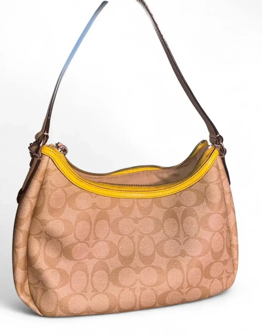 Coach Signature Stripe Eva Small Hobo Bag Beige and Yellow F29942